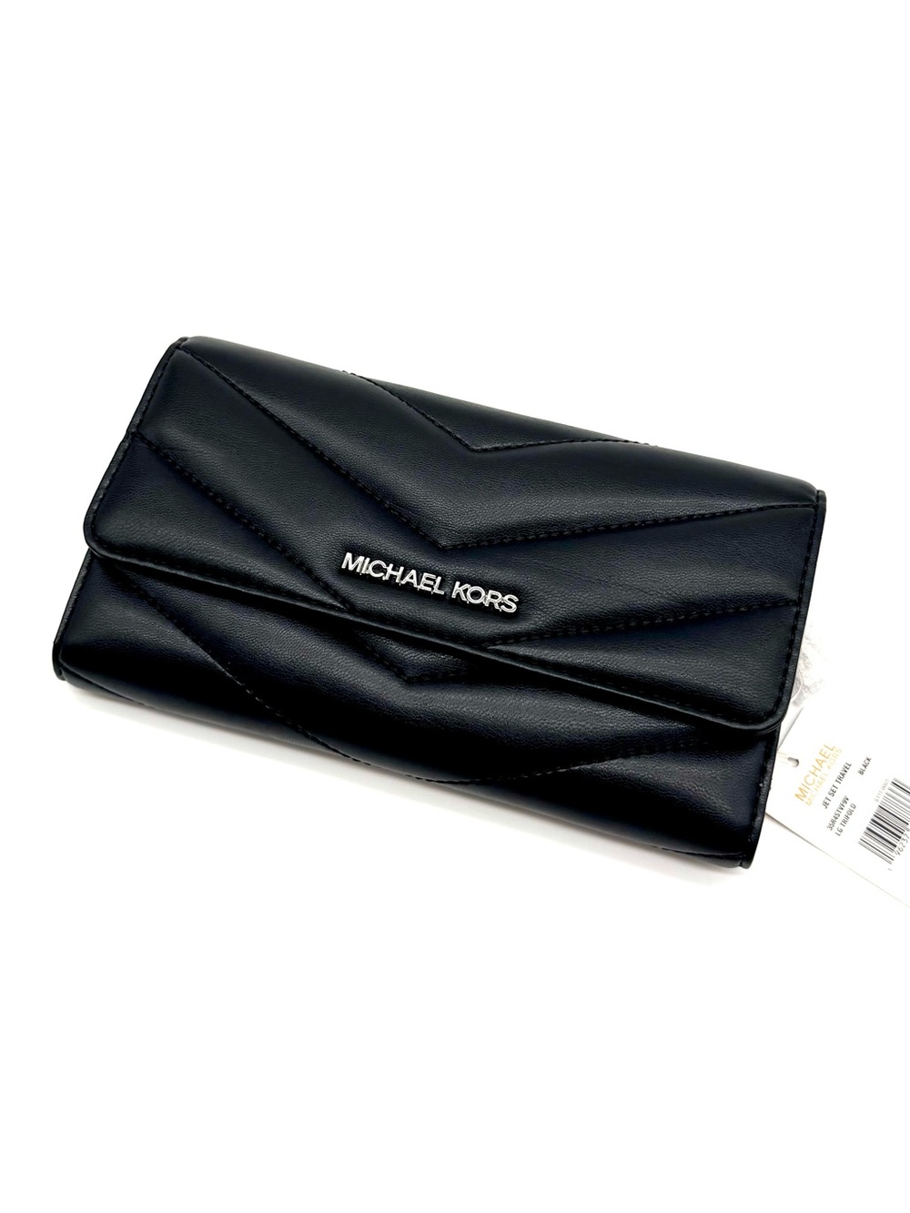 Michael Kors Large Quilted Trifold Wallet Black/Silver